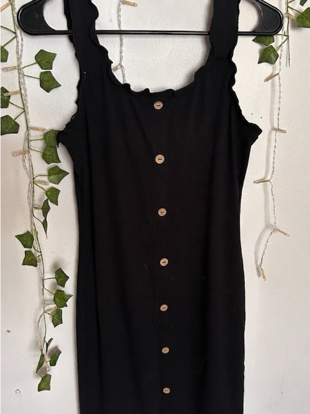 No Boundaries Black Ribbed Button-Front Midi Dress